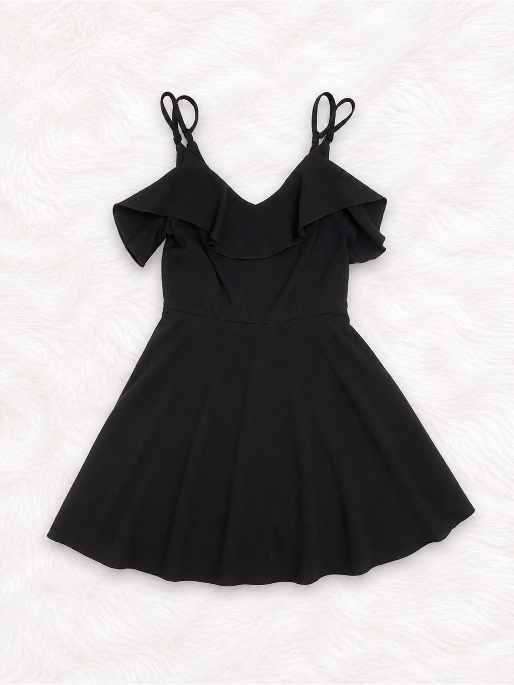 Altar’d State Black Ruffle Dress Small Cold Shoulder Fit Flare Boutique Mini - Picture 1 of 3